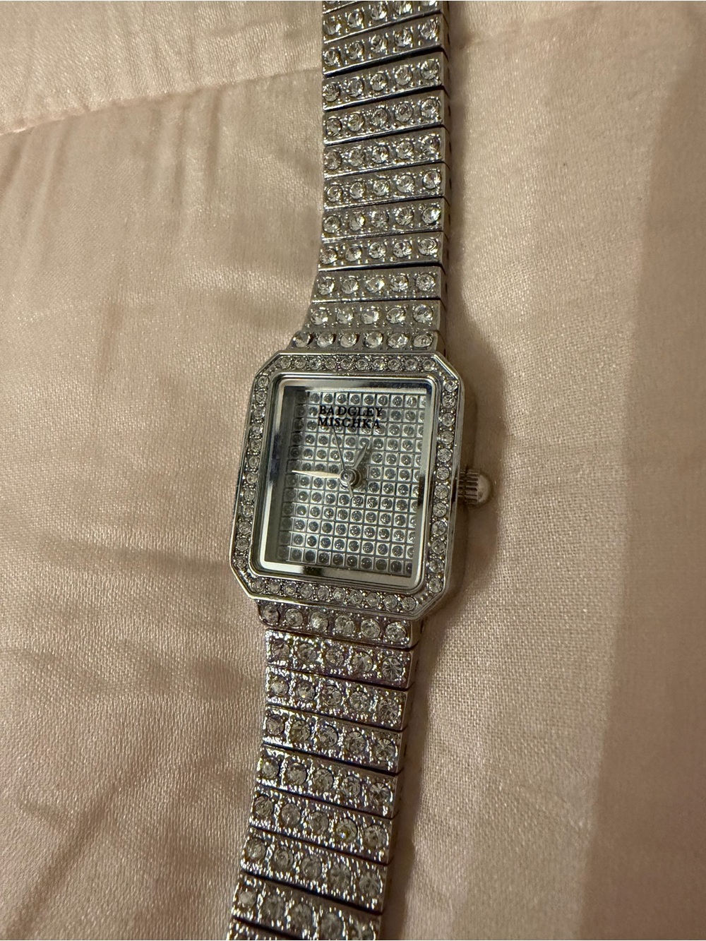 Badgley Mischka watch ladies silver tone swarovski crystals rhinestones